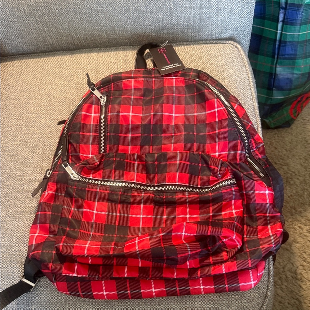 No Boundaries Red and Black Plaid Backpack